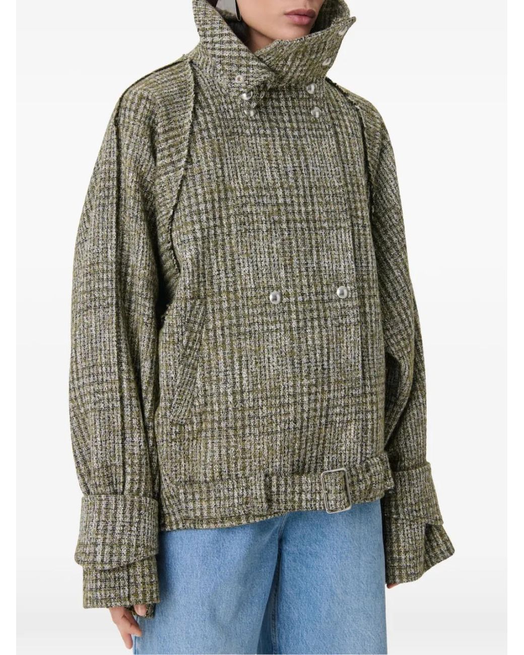 IRO Green Inja Check-Pattern Belted Jacket