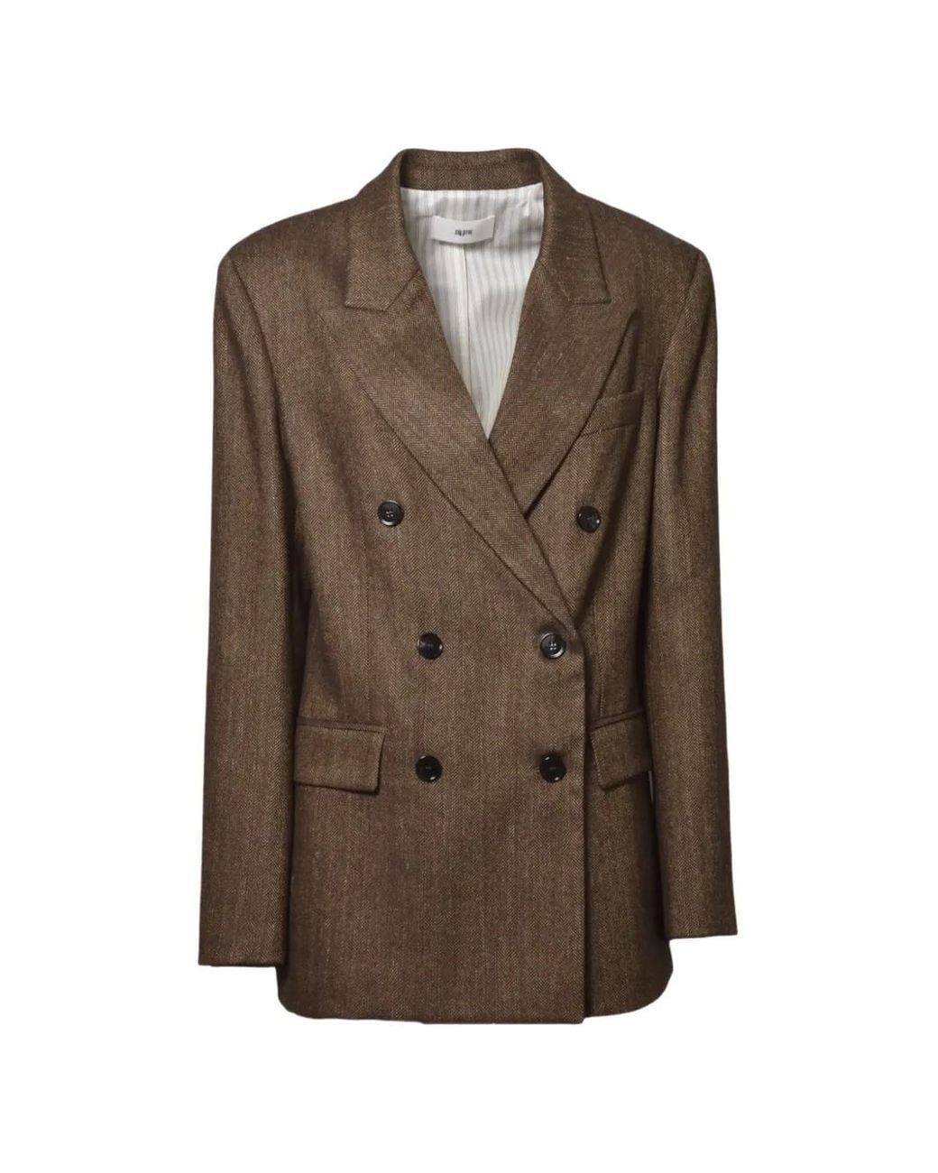 SOLOTRE Brown Herringbone Double-Breasted Blazer