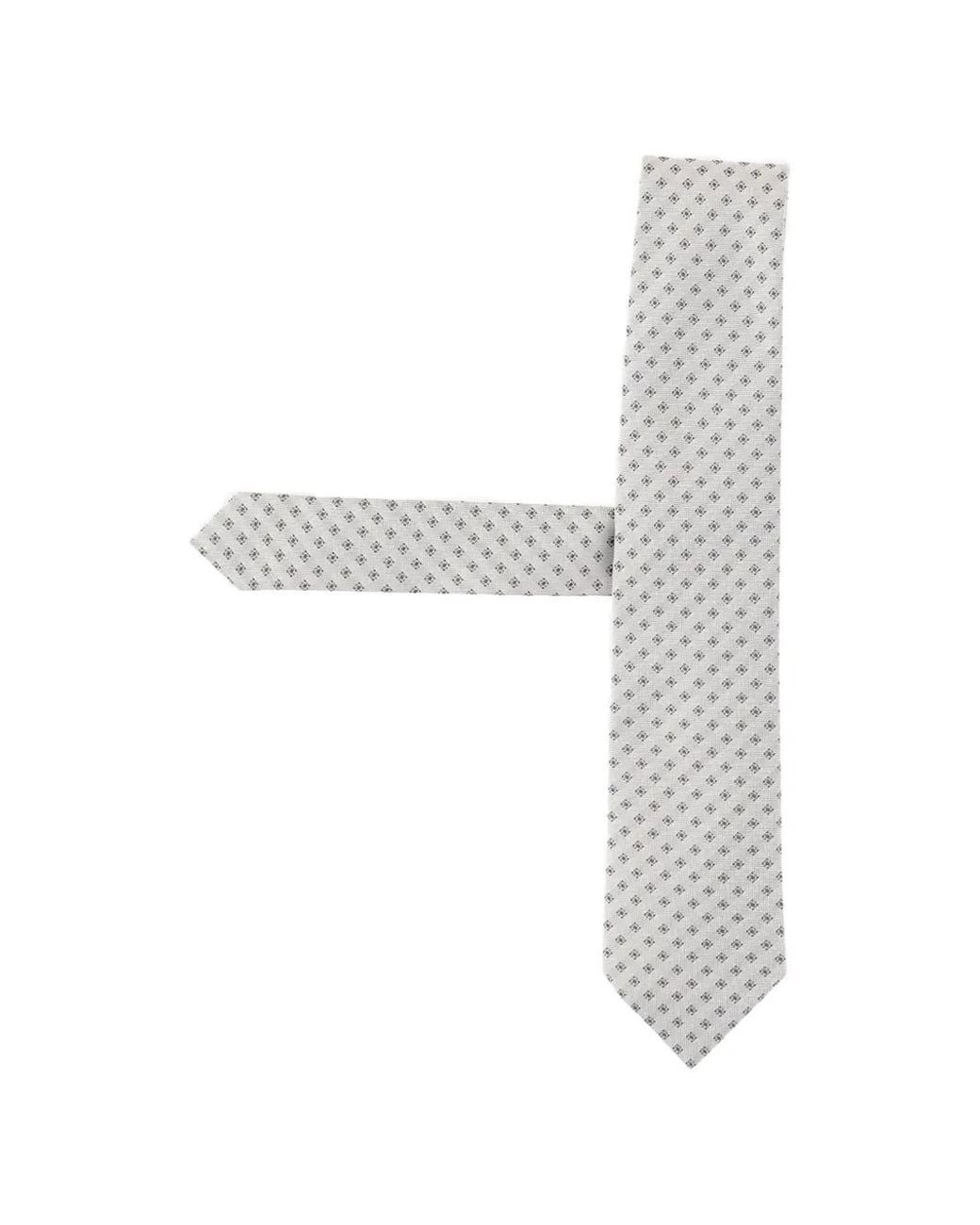 Boss White One Patterned Silk-Jacquard Tie for men