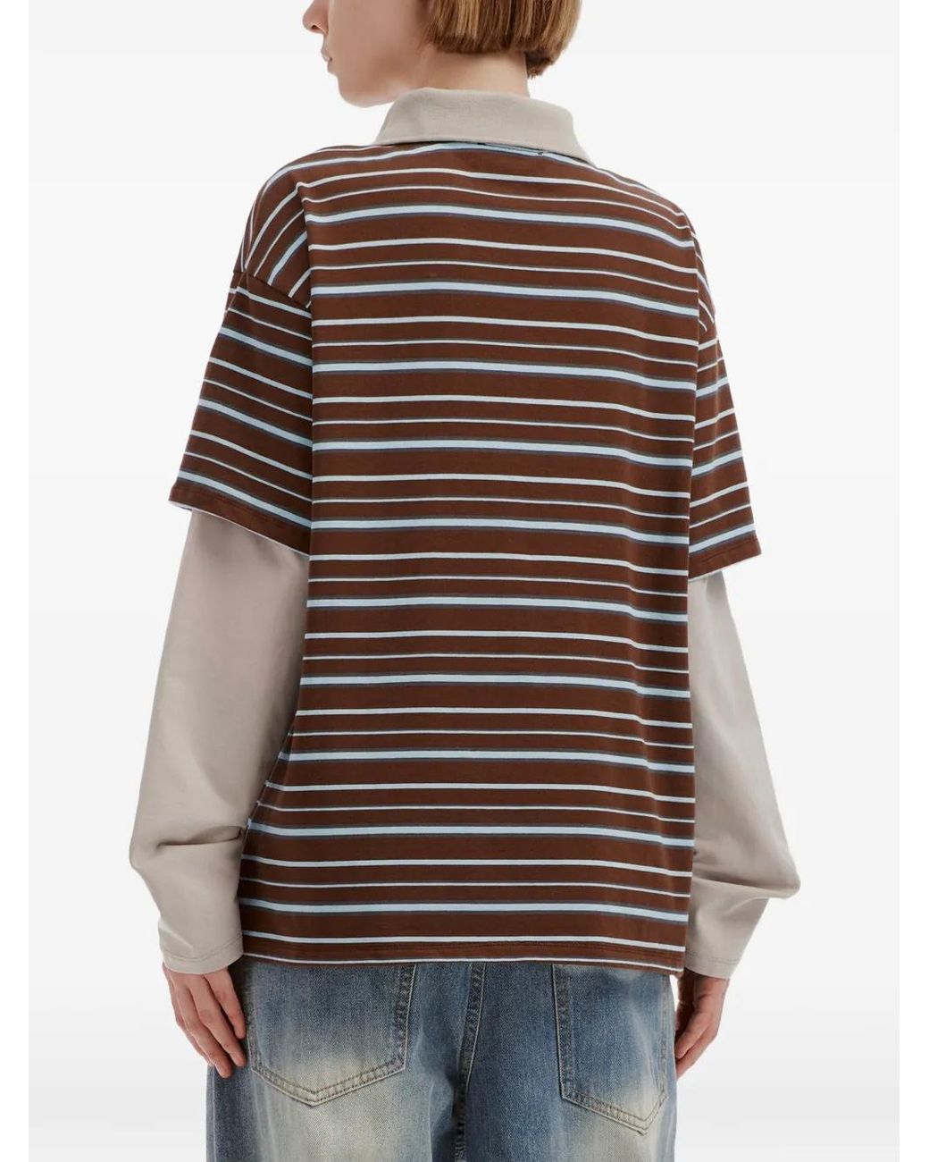 Mini Cream Red Striped Double-Sleeve Polo Shirt