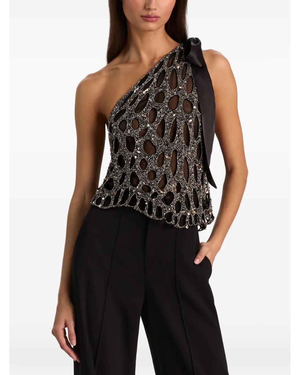 Alice + Olivia Black Yesenia Embellished Top