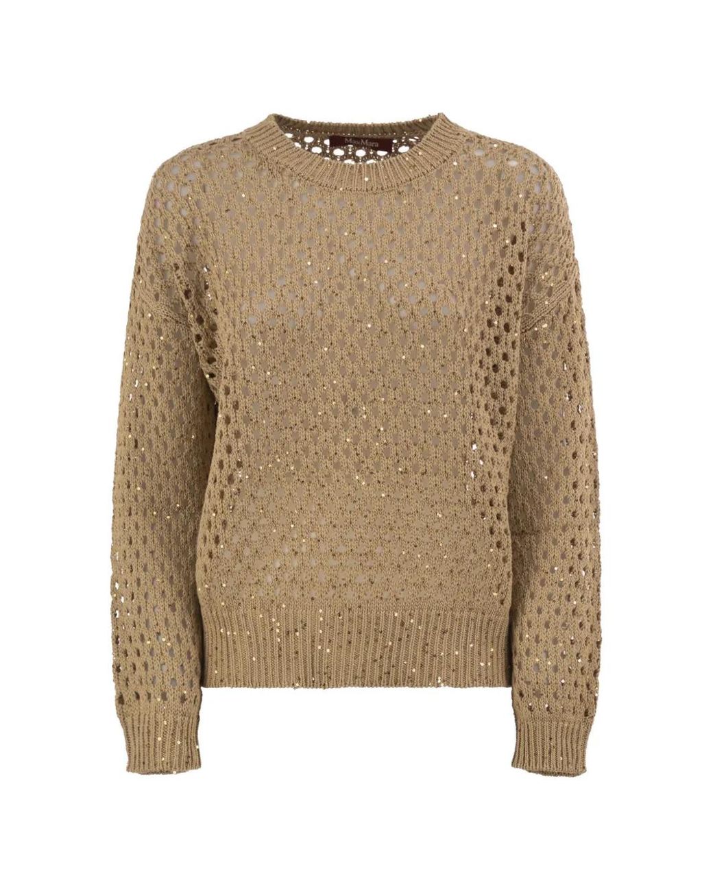 Max Mara Natural Sequin-Embellished Openwork Sweater