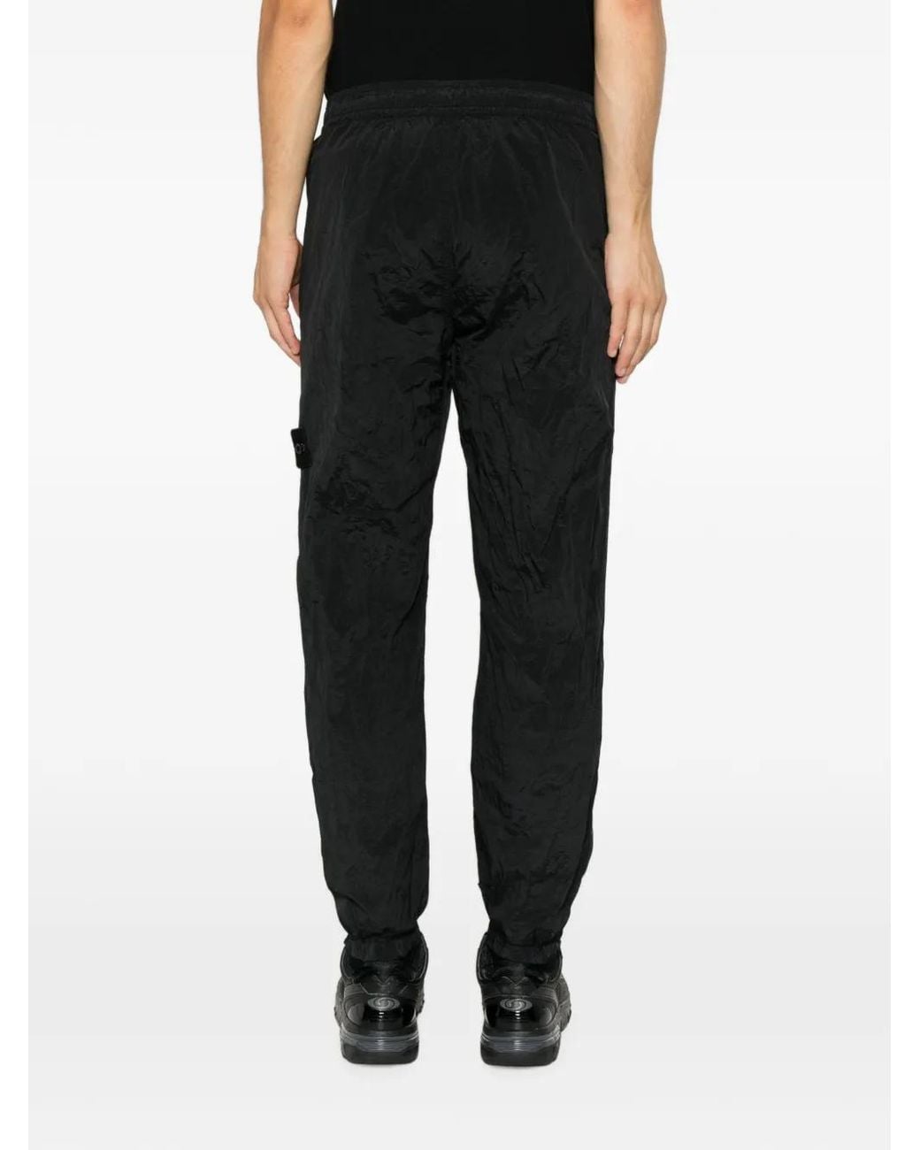 Stone Island Black Crinkled Sweatpants With Logo Patch for men