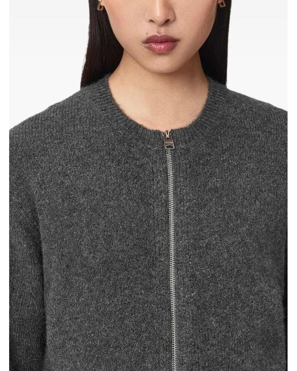 AllSaints Gray Effie Zip-Up Knitted Cardigan