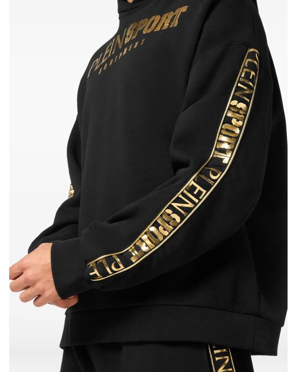 Philipp Plein Black Laminated-Logo Hoodie for men