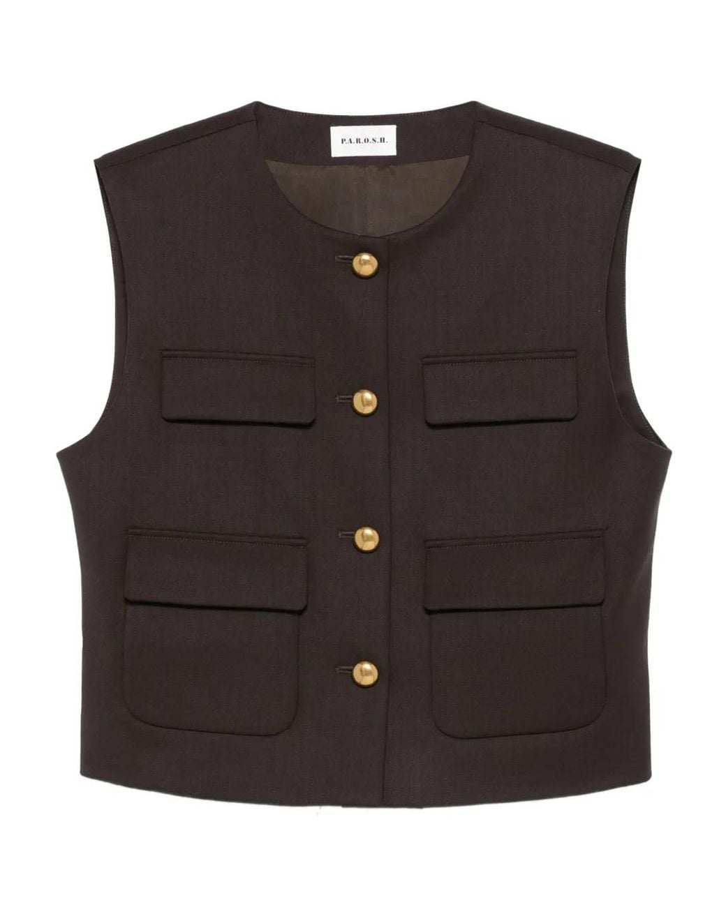 P.A.R.O.S.H. Black Pocket-Detail Buttoned Gilet