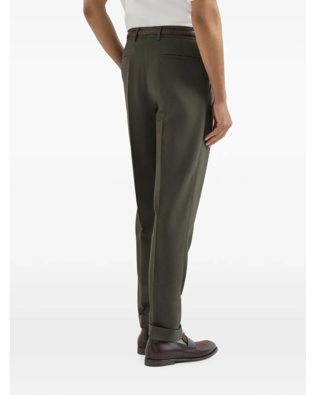 Brunello Cucinelli Green Virgin Wool Canvas Trousers With Pleat for men