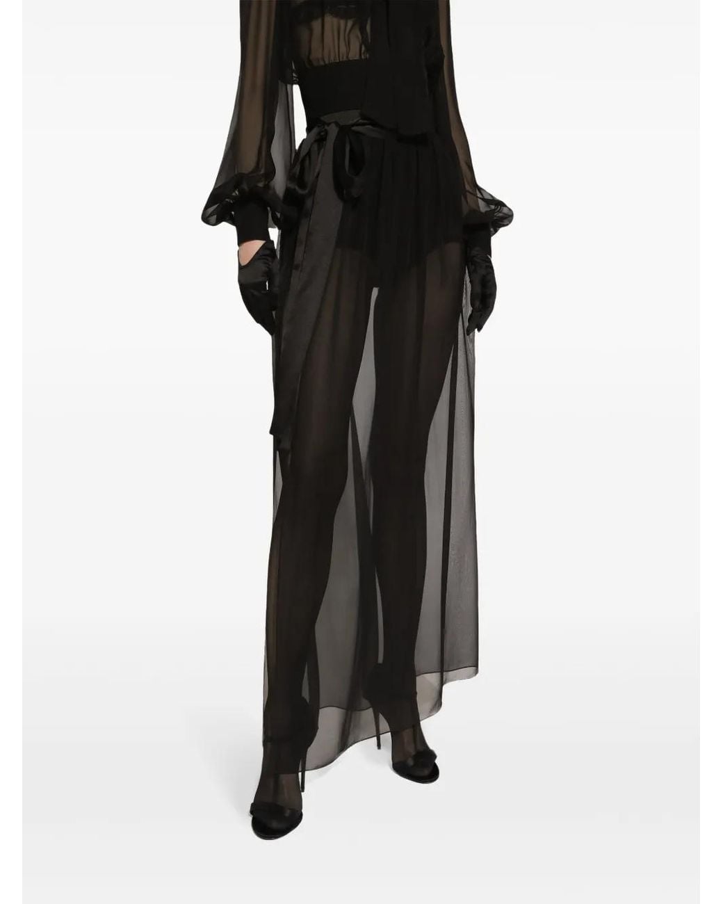 Jupe Longue En Mousseline De Soie Avec Ceinture Dolce & Gabbana en coloris Black