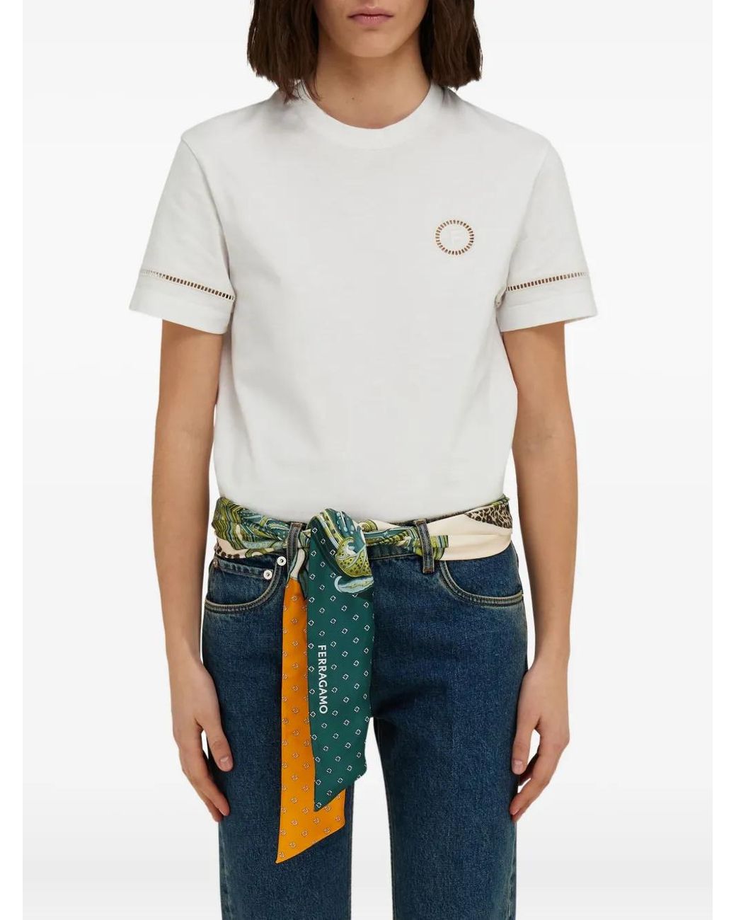 Ferragamo Blue Printed Silk Foulard