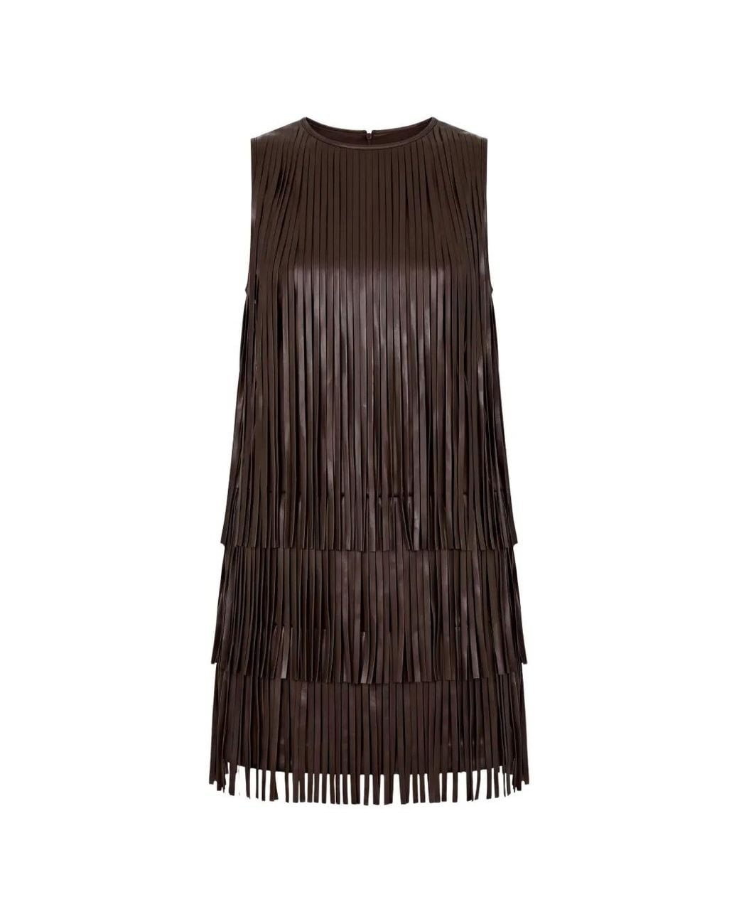 Simon Miller Brown Jupiter Fringe-Trimmed Mini Dress
