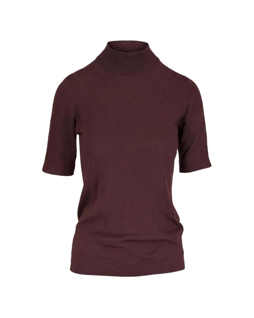 Brunello Cucinelli Purple High-Neck Short-Sleeve Cashmere Sweater