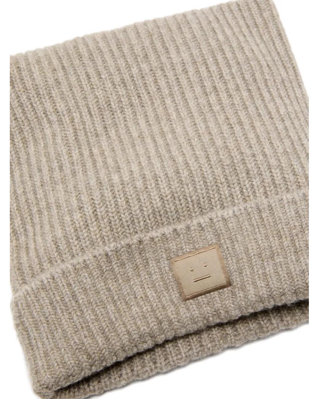 Acne Natural Ribbed Face-Patch Beanie Hat