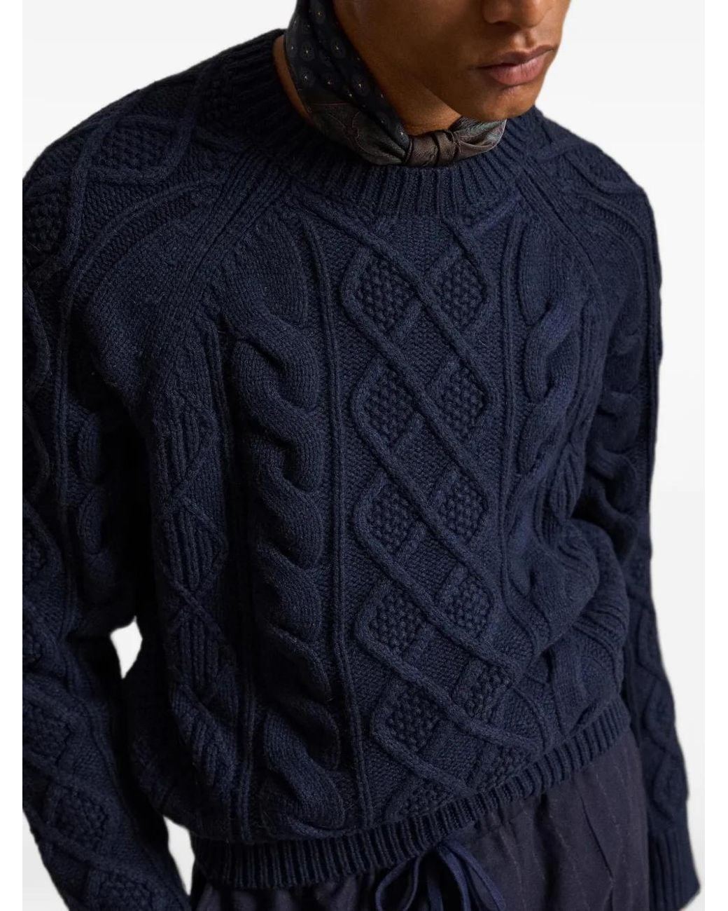 Polo Ralph Lauren Blue Aran-Knit Raglan-Sleeve Sweater for men