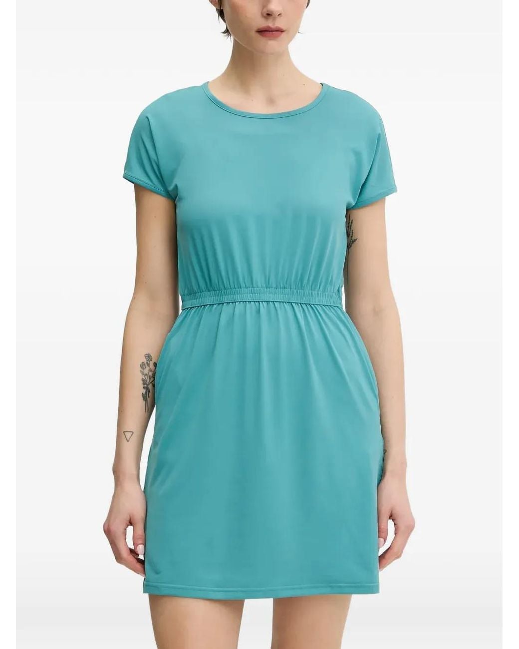 Columbia Blue Elasticated-Waist Mini Dress