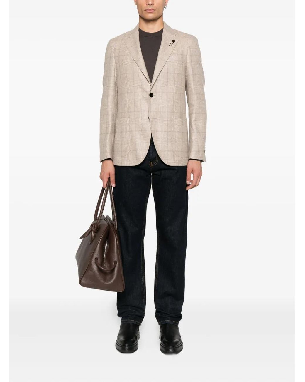 Lardini Natural Checked Two-Button Jacket for men