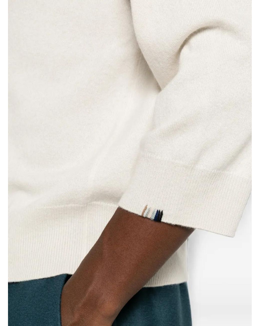 Extreme Cashmere White Pearl V-Neck Three-Quarter-Sleeve Sweater