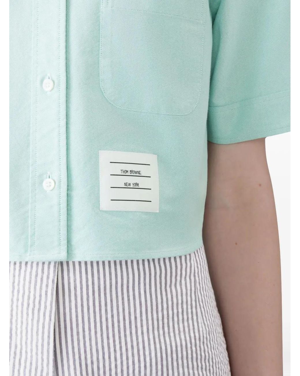 Thom Browne Blue Oxford Cropped Short Sleeve Shirt