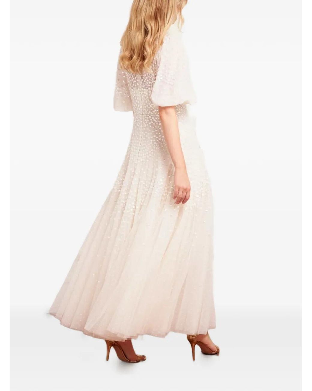 Needle & Thread Natural Embellished Ruffled Midi Dress