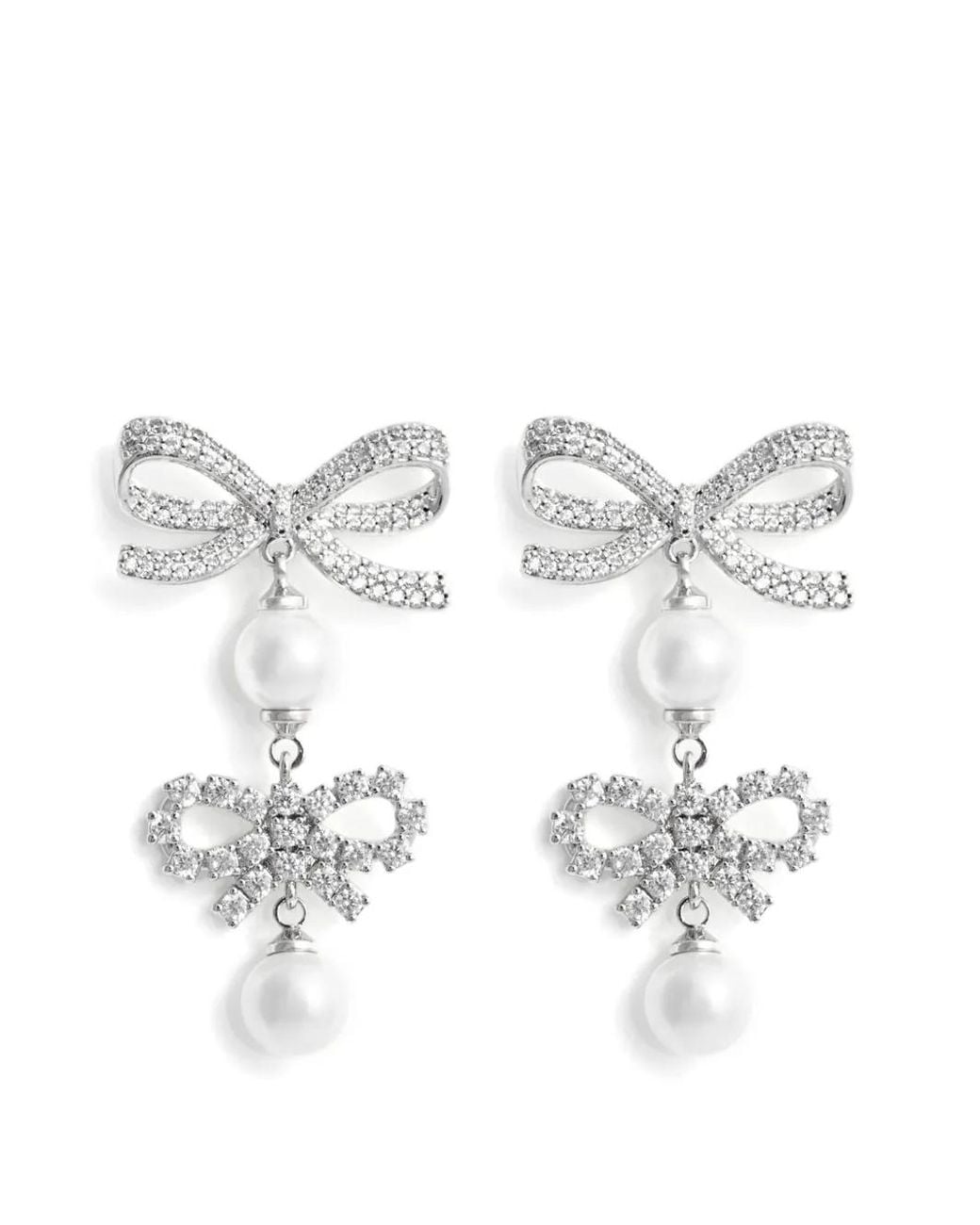 Self-Portrait White Double-Bow Pearl Earrings