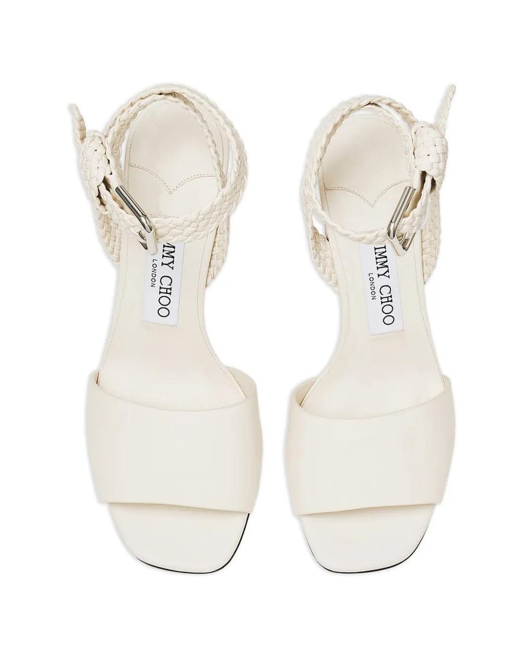 Jimmy Choo White Rori Braided Block-Heel Sandals
