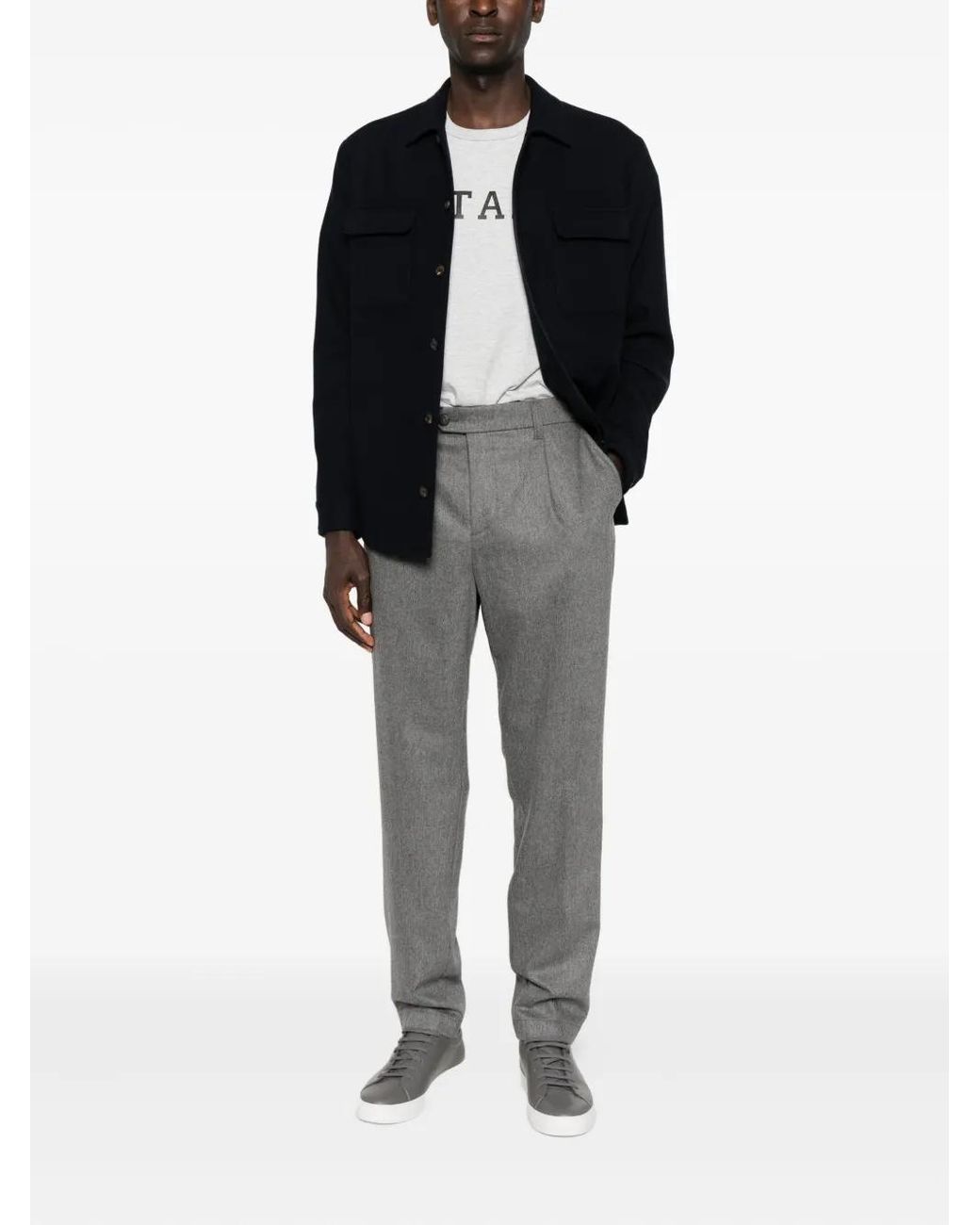 Eleventy Gray Pleated Wool Trousers for men