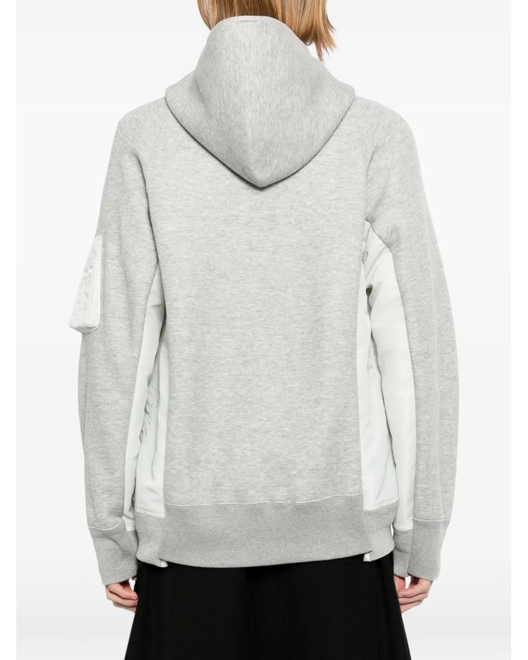 Sacai White Panelled Zip-Up Hoodie for men