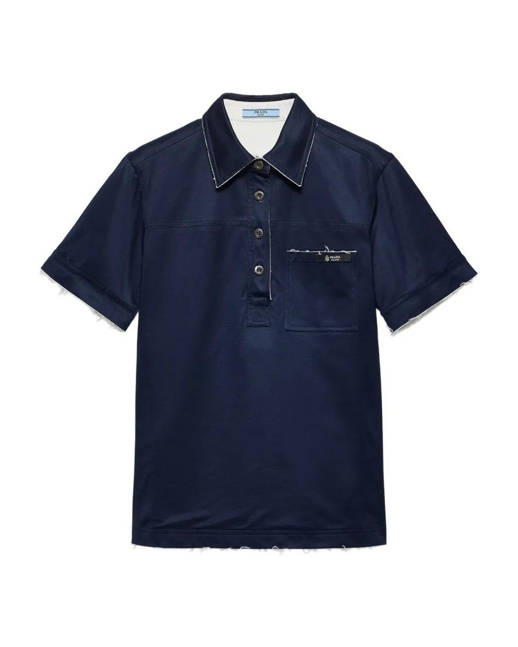 Polo Lisle De Algodón Con Logo Prada de color Blue