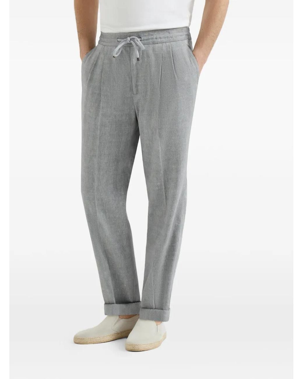 Brunello Cucinelli Gray Pants With Drawstring And Double Pleats for men