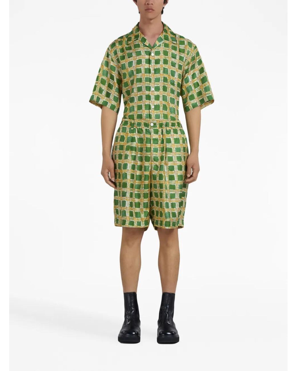 Marni Green Check Fields Silk Shorts for men
