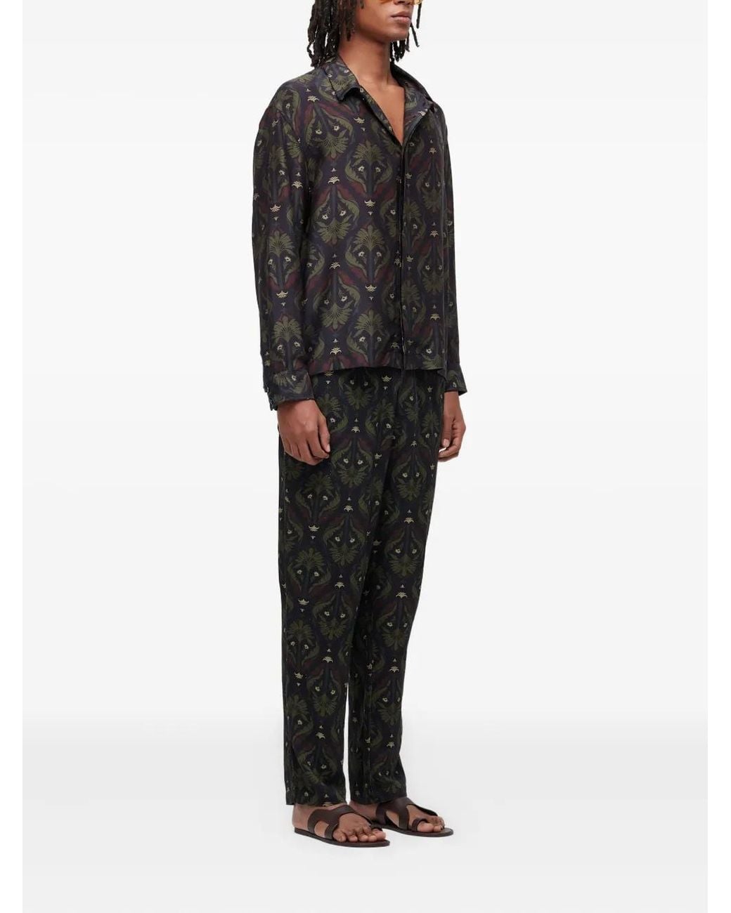 Osklen Black Botanical-Print Drawstring Trousers for men