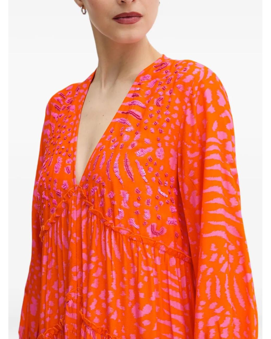Lola Casademunt Orange Sequin-Embellished Tiered Maxi Dress