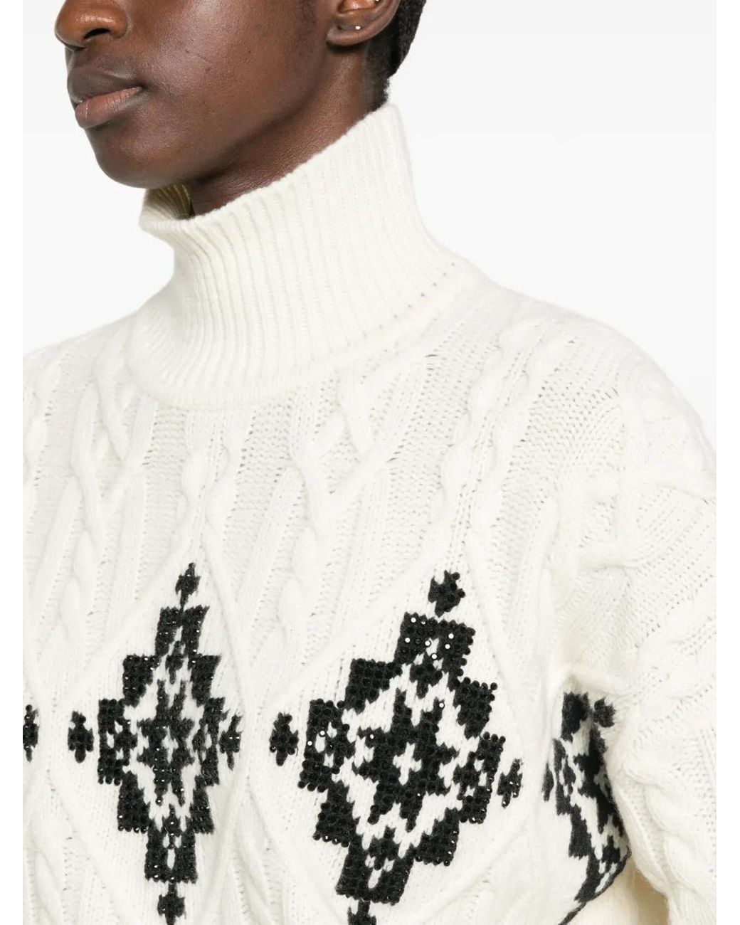 ERMANNO FIRENZE Natural Sequin-Embellished Cable-Knit Sweater