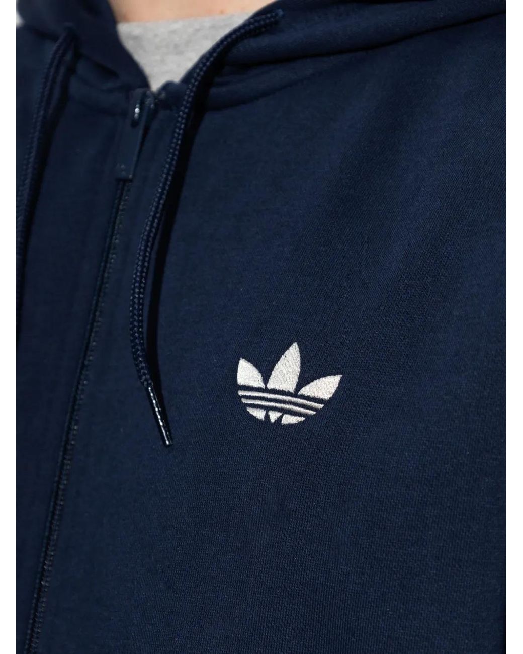 Adidas Blue Logo-Embroidered Hoodie for men