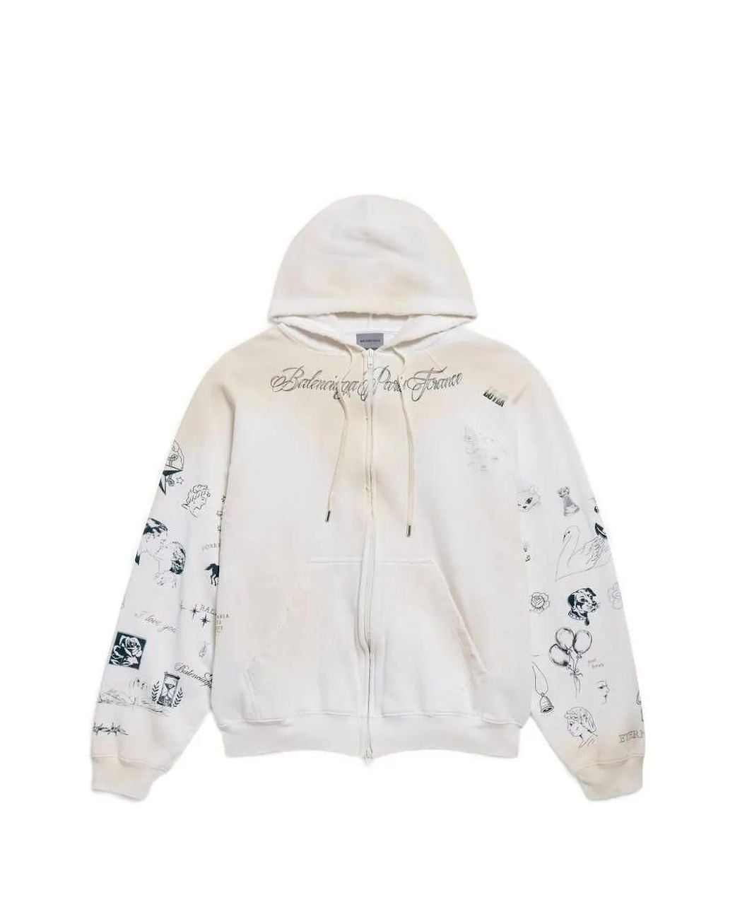 Balenciaga White Classic Ink Zip-Up Hoodie for men