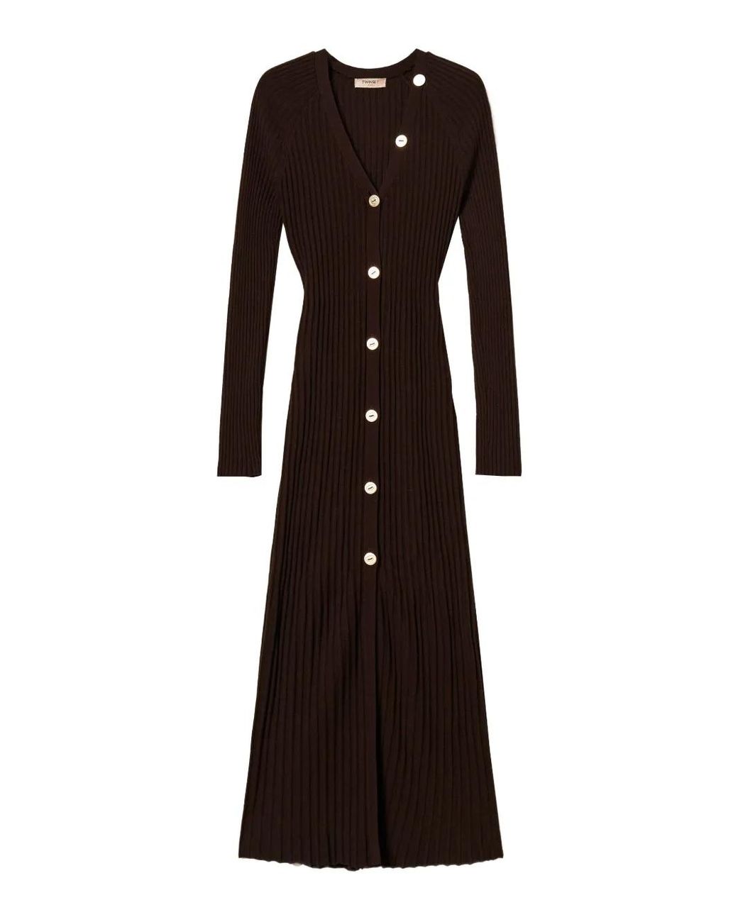 Twinset Black Rib-Knit Button Cardigan Dress