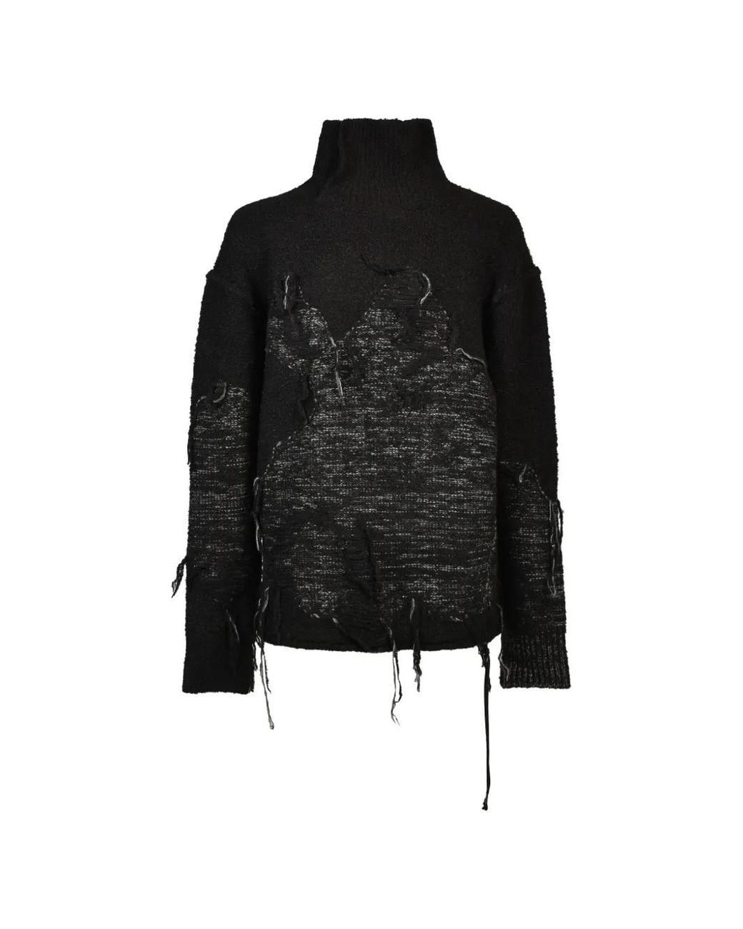 D HYGEN Black Intarsia-Knit Distressed Sweater for men