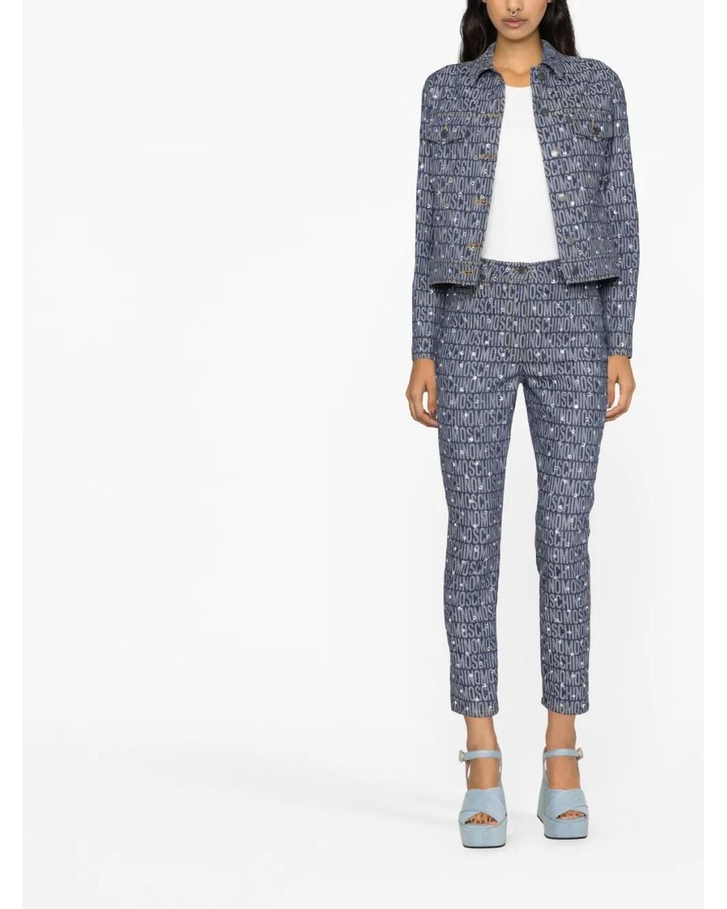 Moschino Blue Monogram-Print Denim Jacket