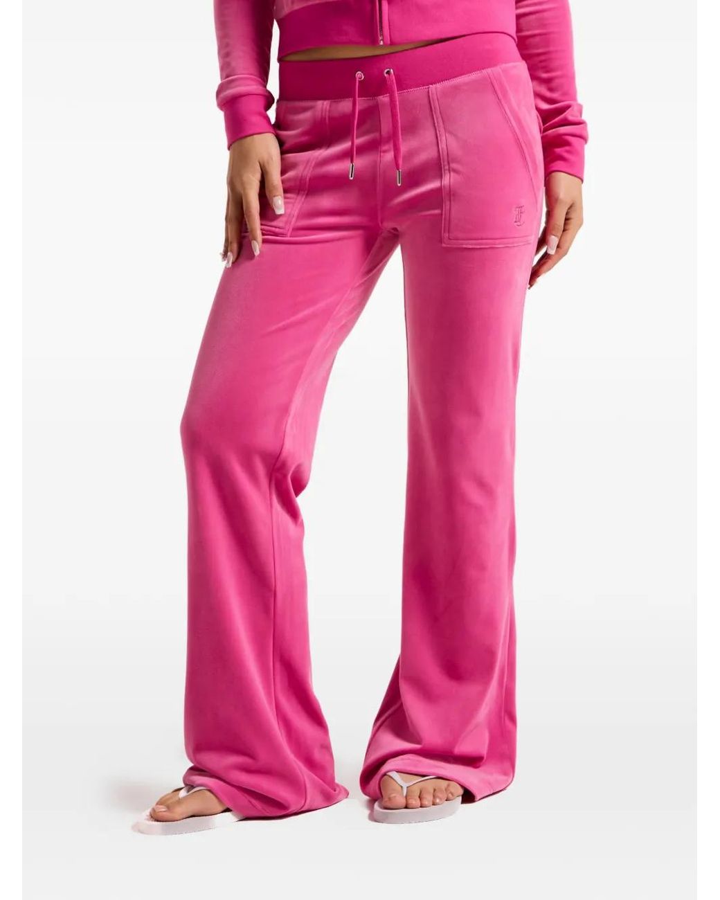Juicy Couture Pink Low-Rise Velour Track Pants