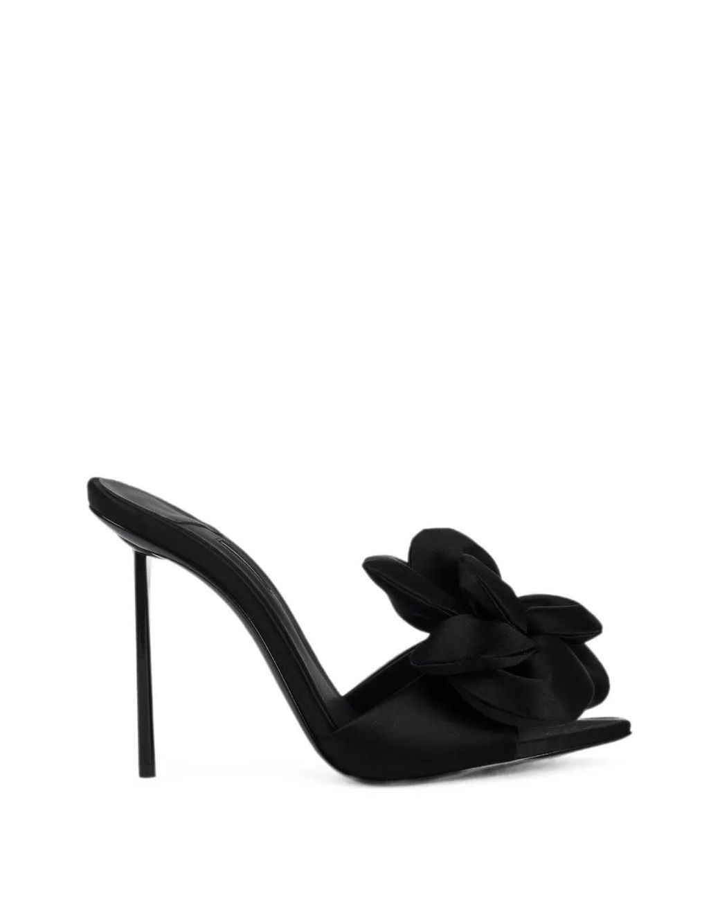 Le Silla Black Rose Floral-Appliqué Sandals
