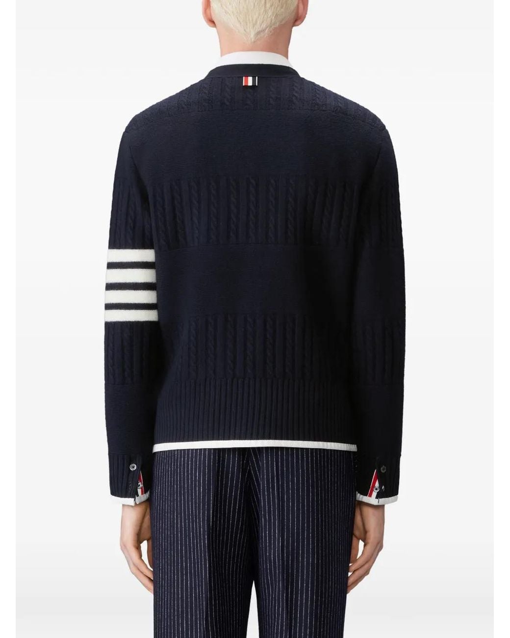 Thom Browne Blue Merino Wool 4-Bar Rugby Cardigan for men