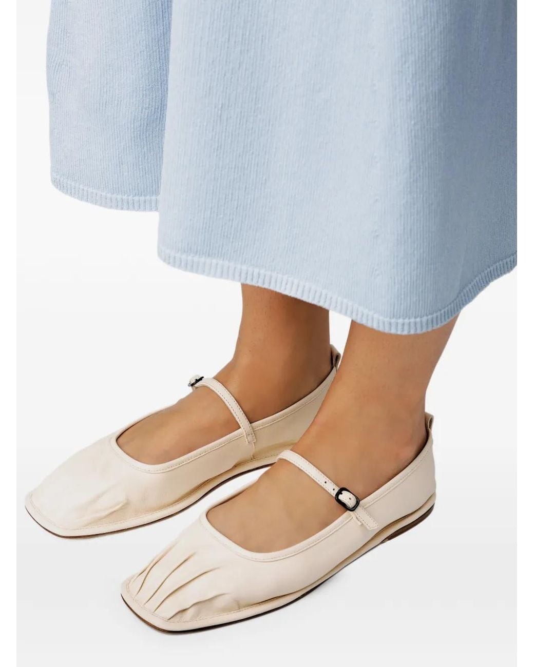 Hereu White Dansa Pleated-Toe Mary Jane Ballet Flats