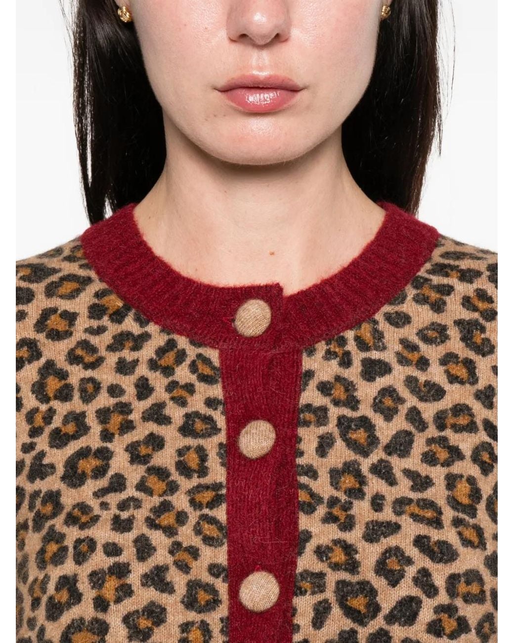 Mc2 Saint Barth Red Heidi Leopard Striped Cardigan
