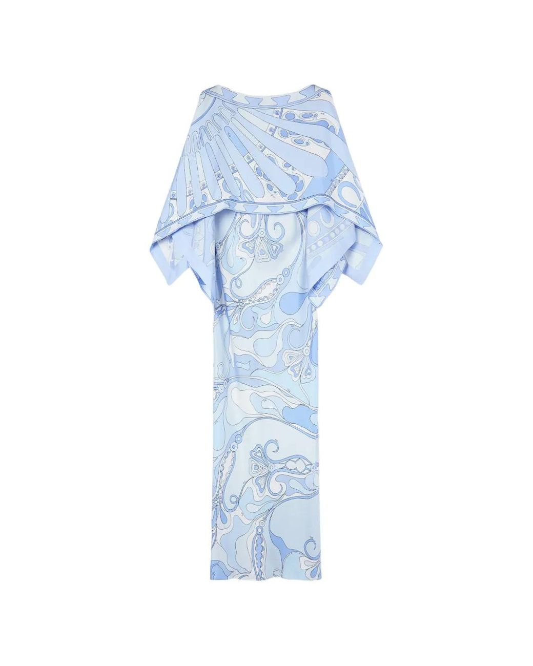 Emilio Pucci Blue Orchidee And Soleil-Print Silk Dress With Cape