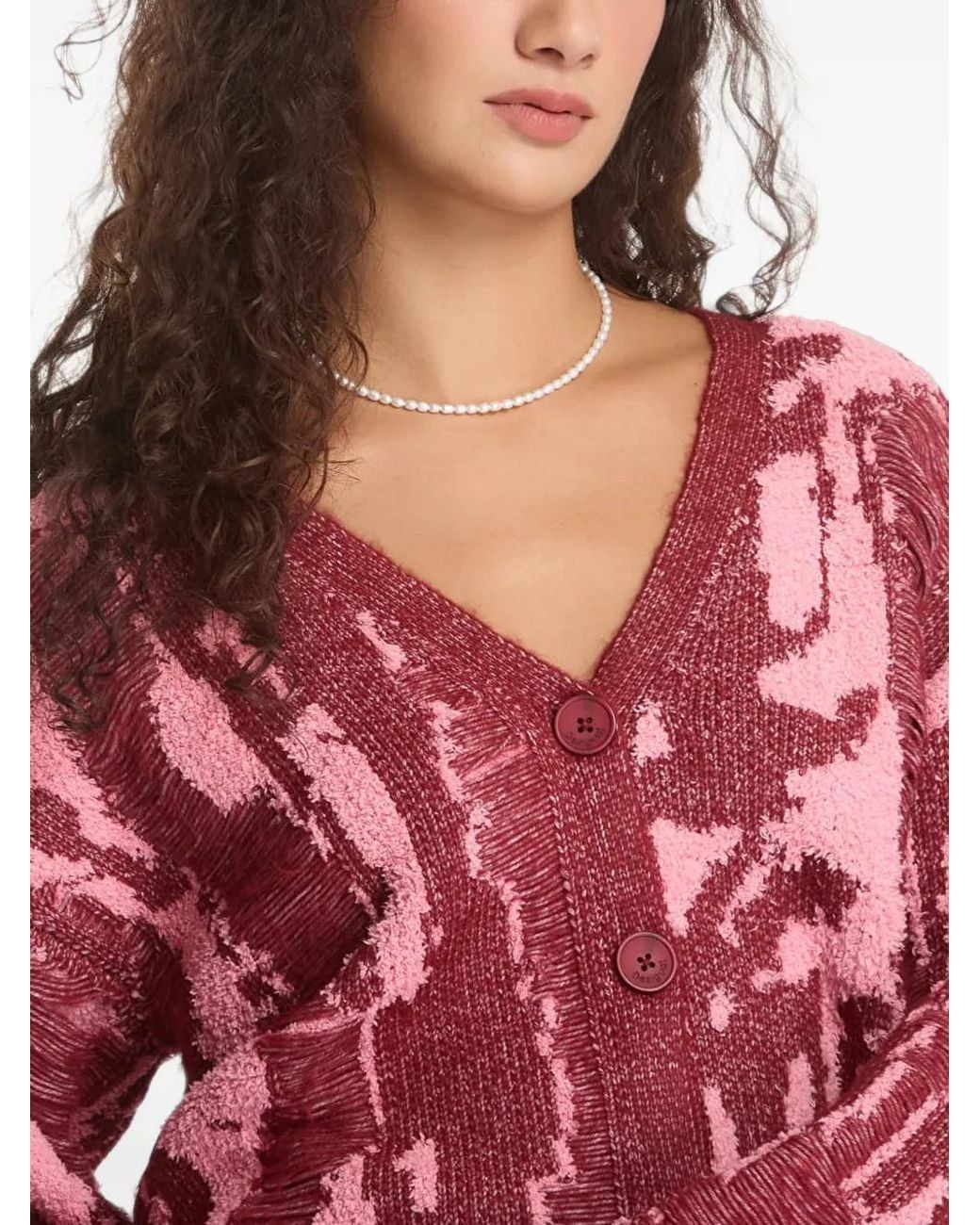 Desigual Red Cardigan En Jacquard À Effet Usé