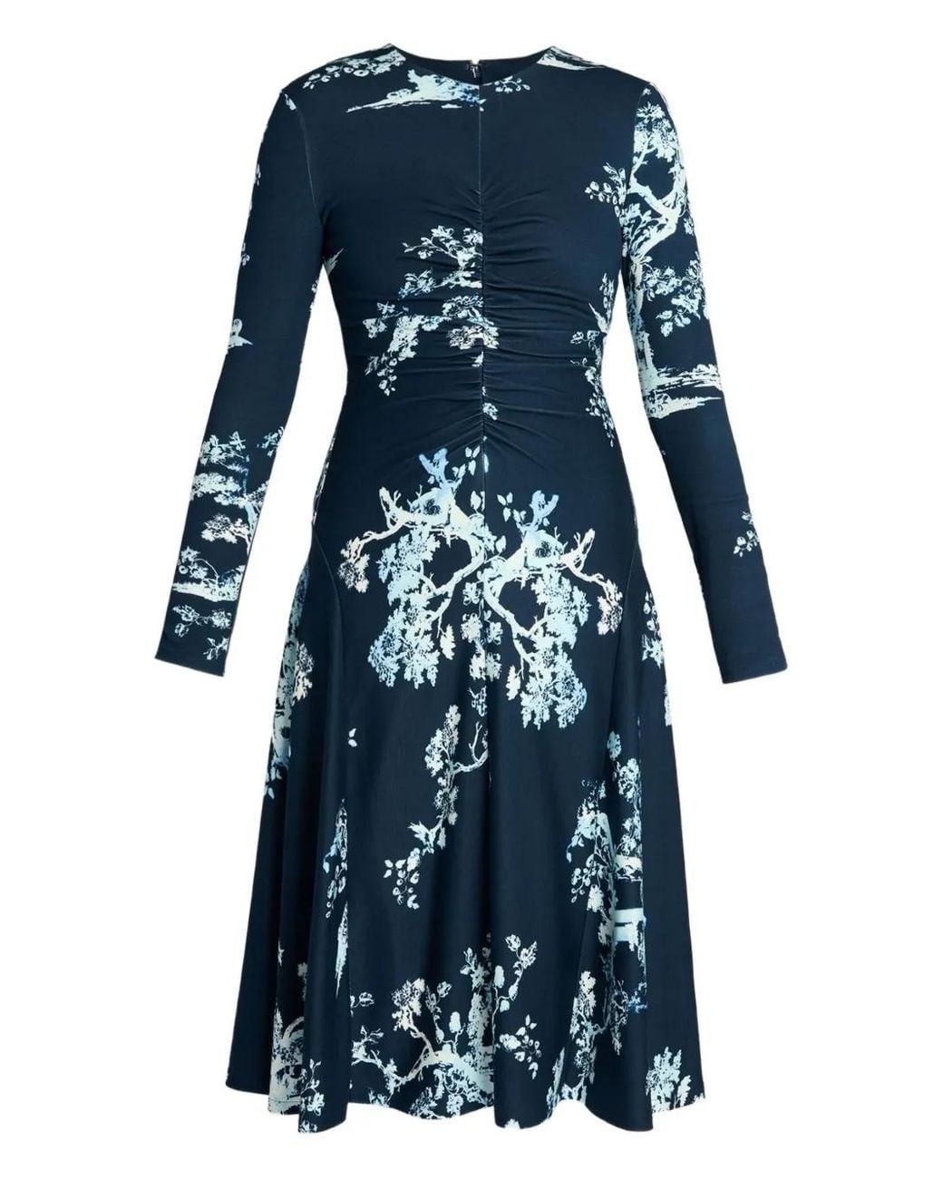 Erdem Blue Long-Sleeve Draped Midi Dress