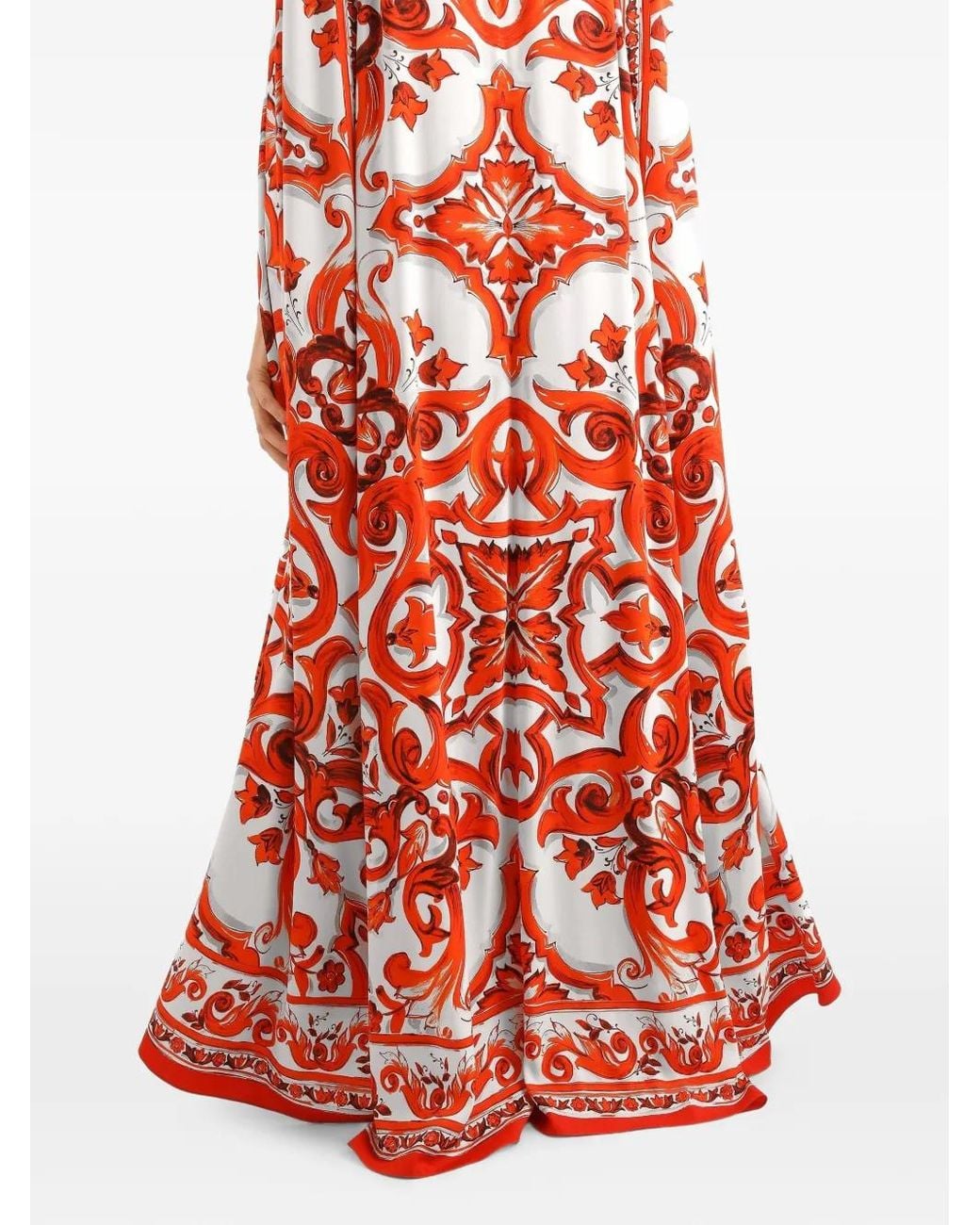 Dolce & Gabbana Red Exclusive Majolica-Print Charmeuse Dress