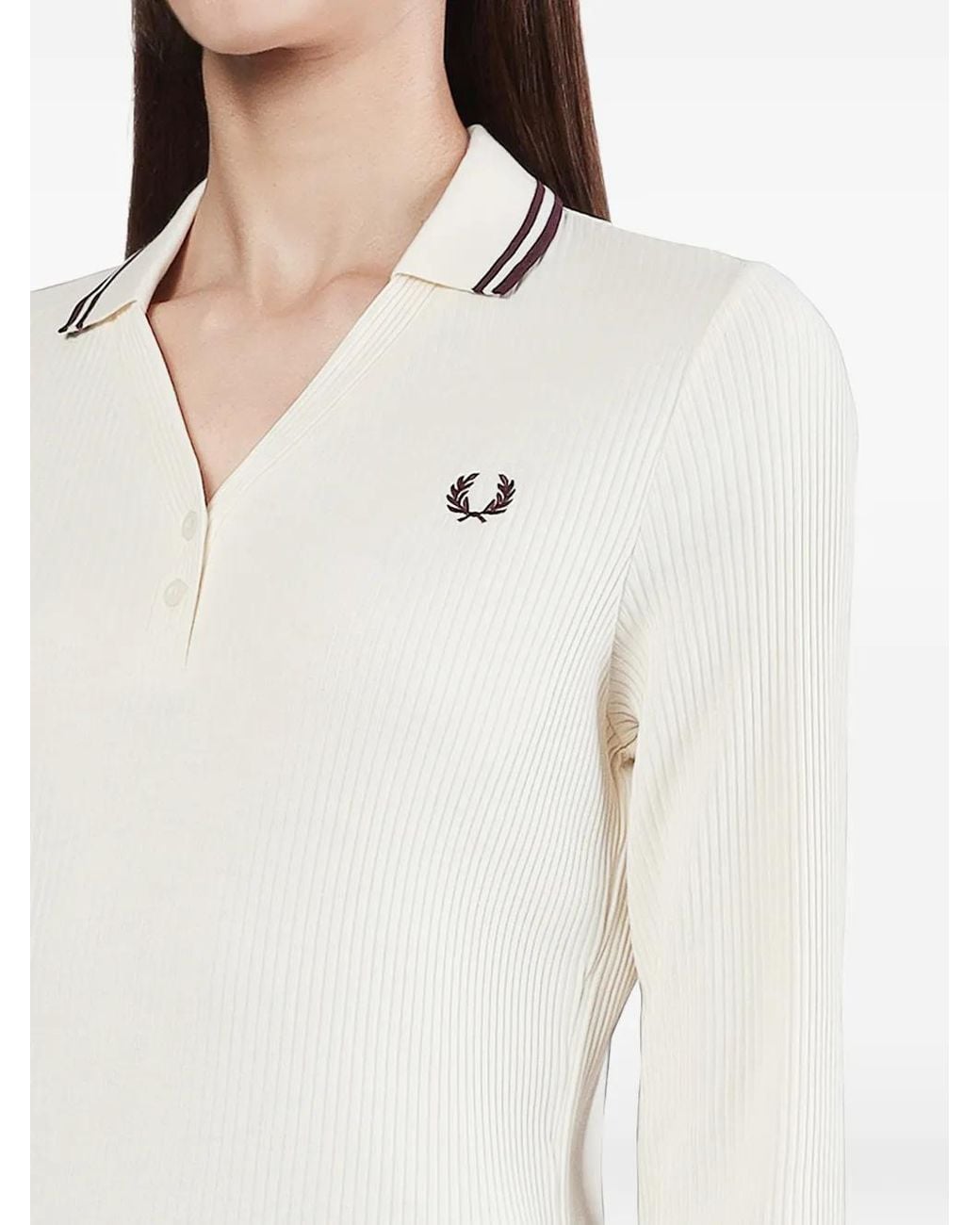 Fred Perry White Ribbed-Knit Long-Sleeve Top