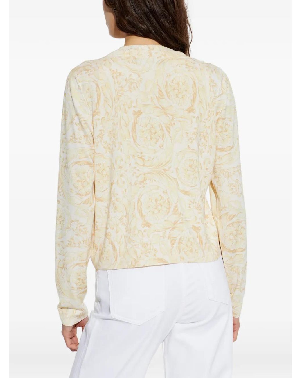 Versace White Printed Silk Knit Cardigan
