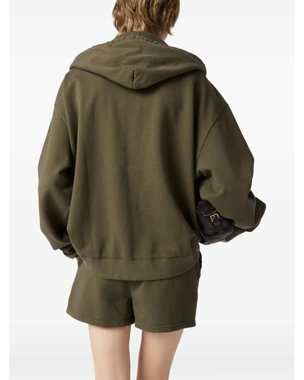 Miu Miu Green Logo-Embroidered Hoodie