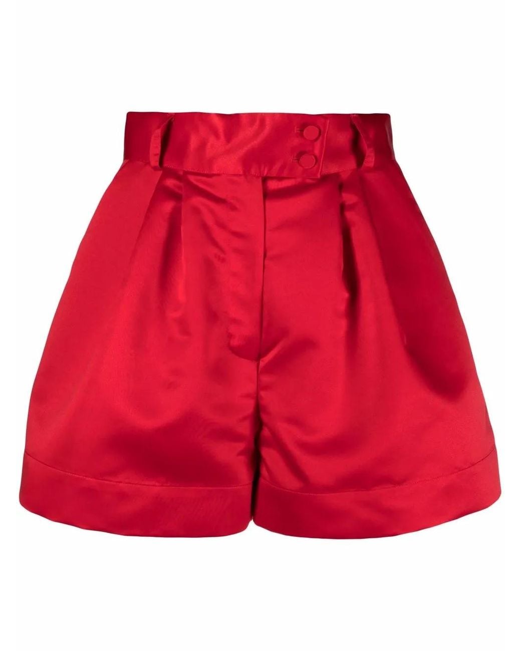Styland Red High-Waisted Pleated Shorts
